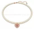 Pearl love double swan diamond rose gold necklace