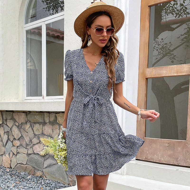Elegant Floral Short Dress Summer Fashion Womens Apparel Stylish Design Wholesale Available