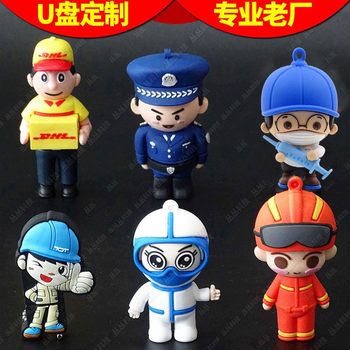 Cute pvc soft rubber usb flash drive custom workers Police firemen character modeling mold opening usb Cartoon creative usb flash drive