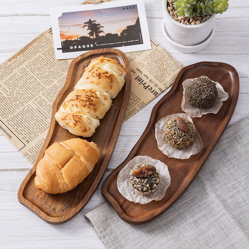 Japanese Acacia Wood Tray Cloud-Shaped Tea Tray Tea Water Anti-Scalding Wooden Dining Tray Cake Snack Wooden Small Plate