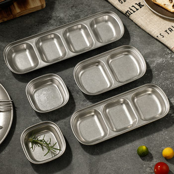 Retro Korean dipping dish stainless steel grid dish barbecue shop multi-grid seasoning flavor dish old snow pattern multi-grid dish