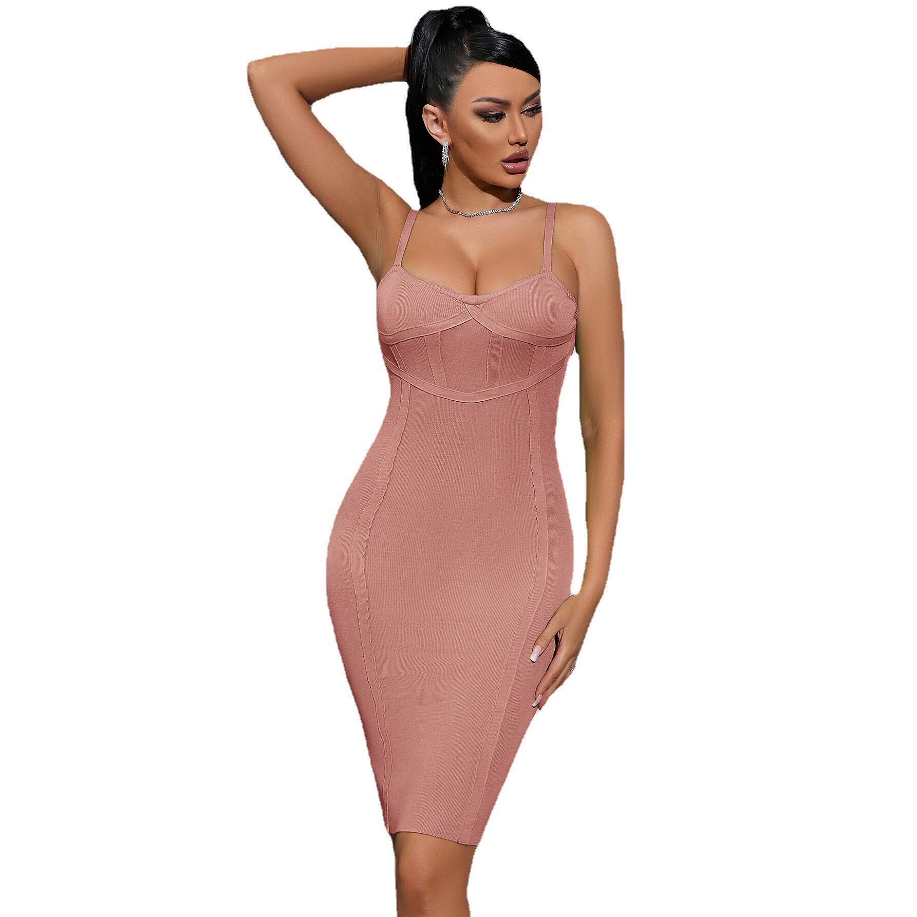 Knitted Cami Dress Summer Bodycon Fit Elegant Style Lightweight Fabric Wholesale Available