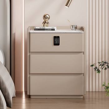 All Solid Wood Bedside Table, Simple Modern Light Luxury Bedroom Storage Cabinet, Three-Drawer Floor-Standing Bedside Cabinet, Cream Style Storage Cabinet