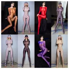 Silky Plus Size All-Inclusive Baotou Intimates for Women, Oily and Shiny Stockings, Sexy Transparent Tight Jumpsuit