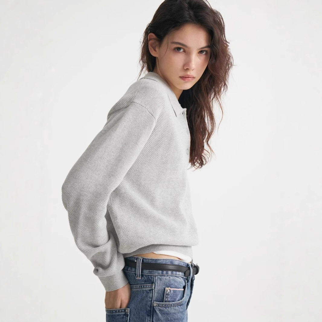 Womens Solid Color Polo Neck Sweater Casual Knit Pullover Versatile Style for Autumn and Winter Wholesale Available