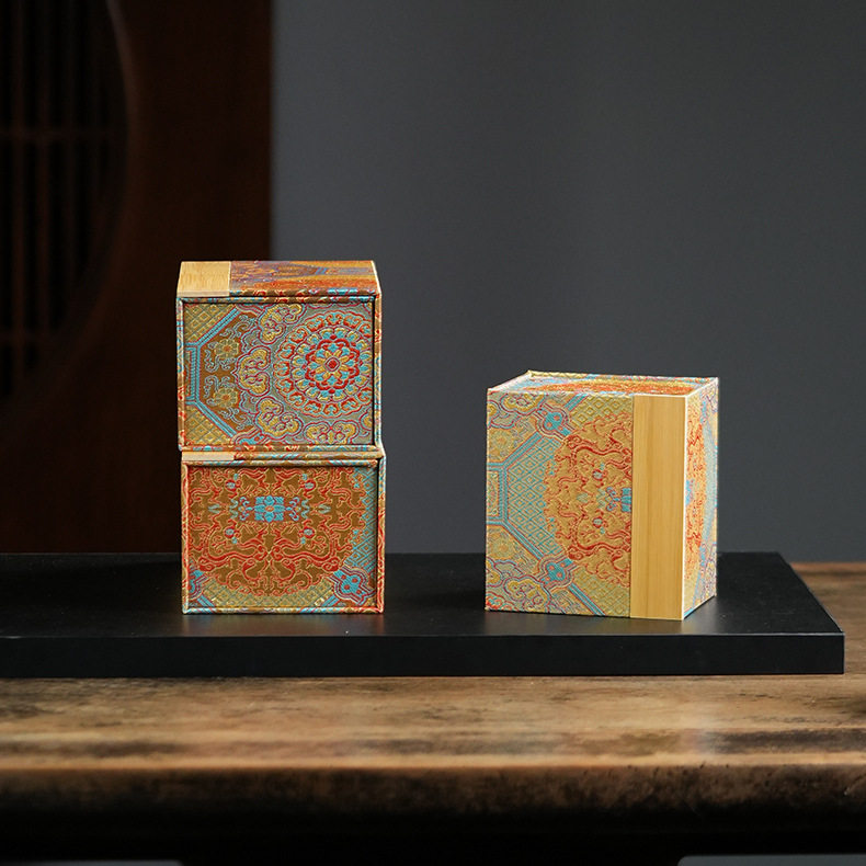 Double-Lid Treasure Flower Brocade Box Tea Can Antique Collection Storage Box Agarwood Bracelet Jewelry Gift Packaging Box