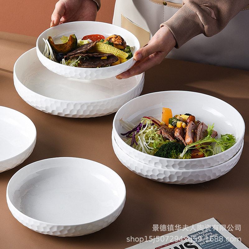 Jingdezhen Bone China Pure White Ceramic Dish Creative Household Tableware Simple Chinese Soup Plate Round Dish Deep Plate