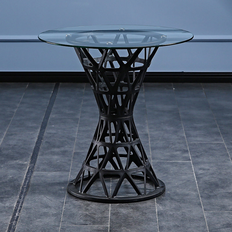 阳台小茶几圆形简易台小户型小圆桌钢化玻璃小圆桌子休闲桌椅套装