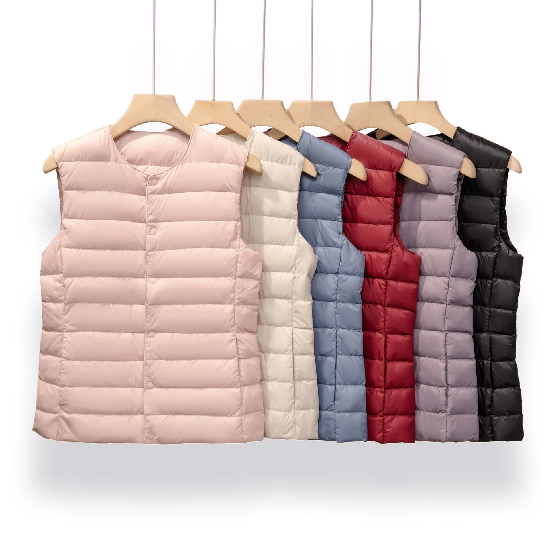 Pinghu Autumn and Winter Women's Lightweight Round Neck Down Liner Vest Warm White Duck Down Vest Solid Color Slim-fit Waistcoat