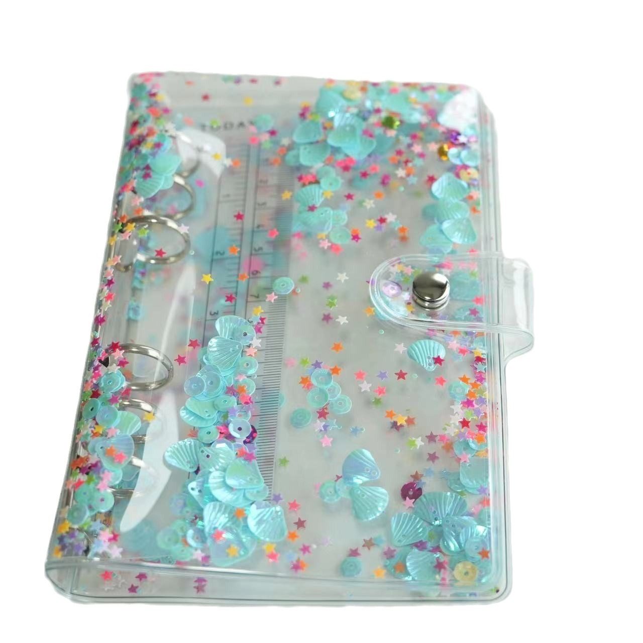 Transparent Pvc Colorful Sequin Blue Shell Loose-Leaf Fresh Trendy A5 A6 Loose Powder Planner Full-Color