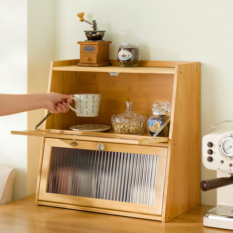 Desktop Storage Box Cup Storage Cabinet Tea Set Display Cabinet Kitchen Water Cup Storage Rack Bamboo Tableware Storage Cabinet