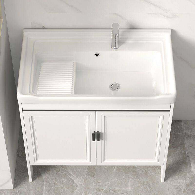 Carbon Fiber Laundry Cabinet Balcony Laundry Sink Ceramic Washbasin with Washboard Floor-Standing Washbasin Cabinet Combination