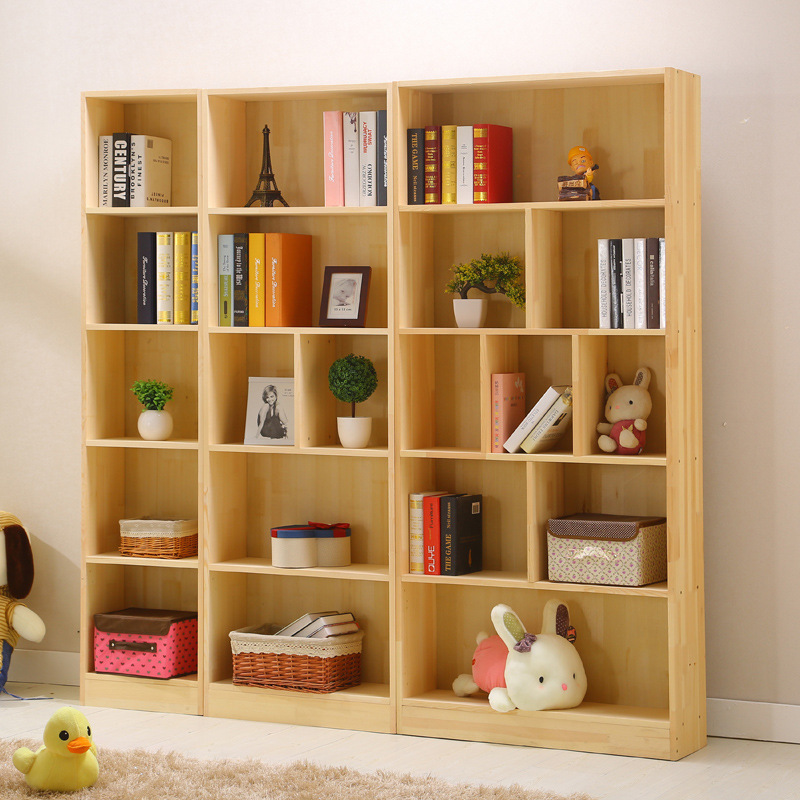 全实木书架松木书柜储物柜带柜门木质货架简约现代植物花架多层架