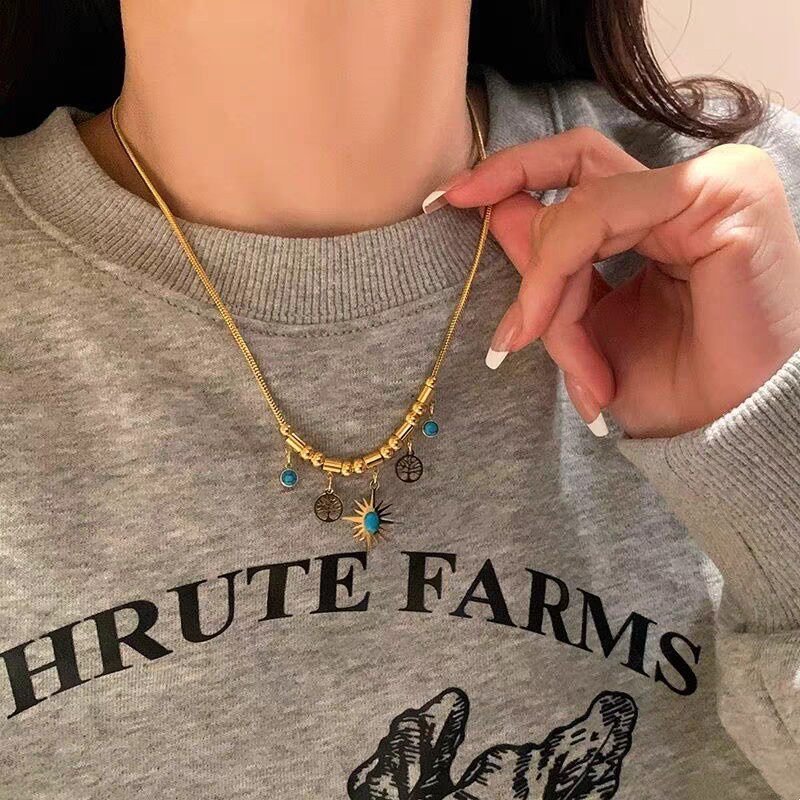 Retro Sunflower Necklace Women's Niche Design Eight-Pointed Star Clavicle Chain High-End Second-Hand Vintage Accessories