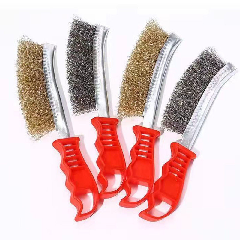 Factory Wholesale US Sewing Cleansing Wire Brush Copper Plated Wire Knife Brush Plastic Handle Cleaning BBQ Long Handle Knife Brush