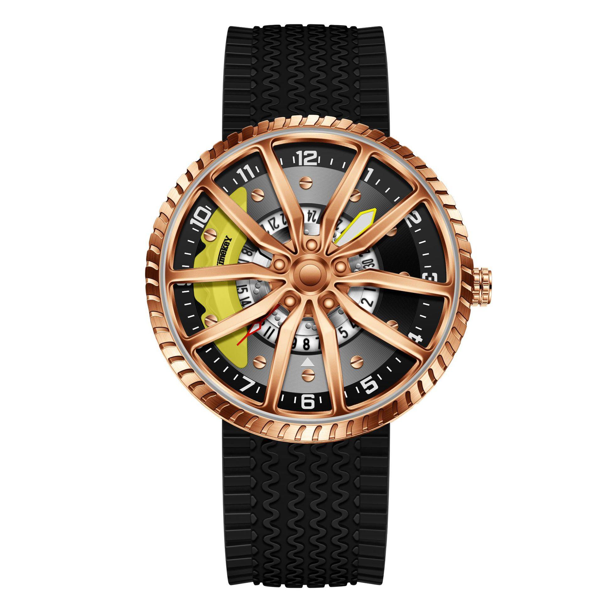 Cross-Border Trendy Watches for Men, Cool Quartz Watches, Waterproof Men's Wheel Series Dials, Casual Mesh Belts for Men