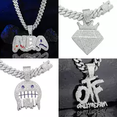 Hip hop new NBA full diamond letter necklace high quality fashion alloy rhinestone letter Cuban chain cross border exclusive