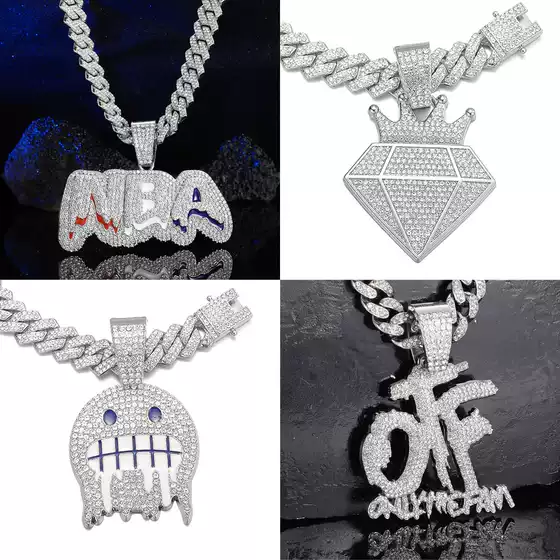 Hip hop new NBA full diamond letter necklace high quality fashion alloy rhinestone letter Cuban chain cross border exclusive
