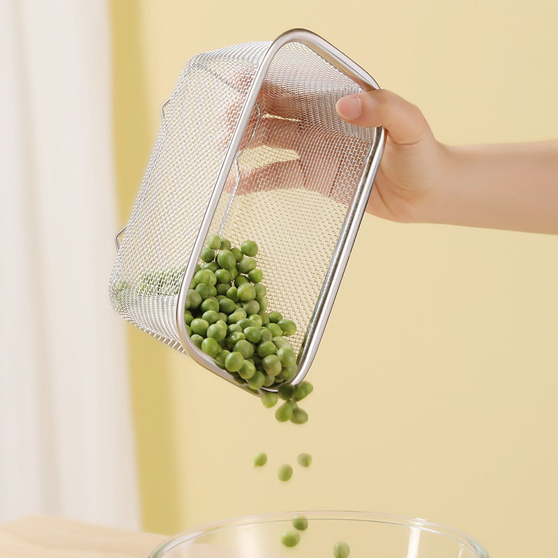 Stainless Steel Draining Basket Kitchen Fruit and Vegetable Mesh Basket Rectangular Vegetable Washing Basket Fruit Basket Drying Leakage Basin Sieve Basket