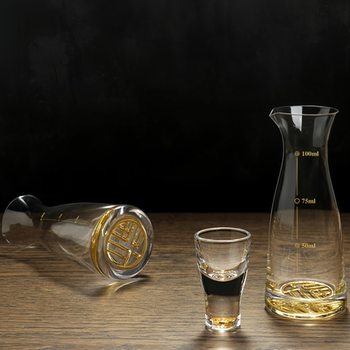 Household Gold Bottom Fortune Liquor Dispenser Crystal Glass Wine Set Chinese Wine Glass Restaurant Hotel Spirit Jug