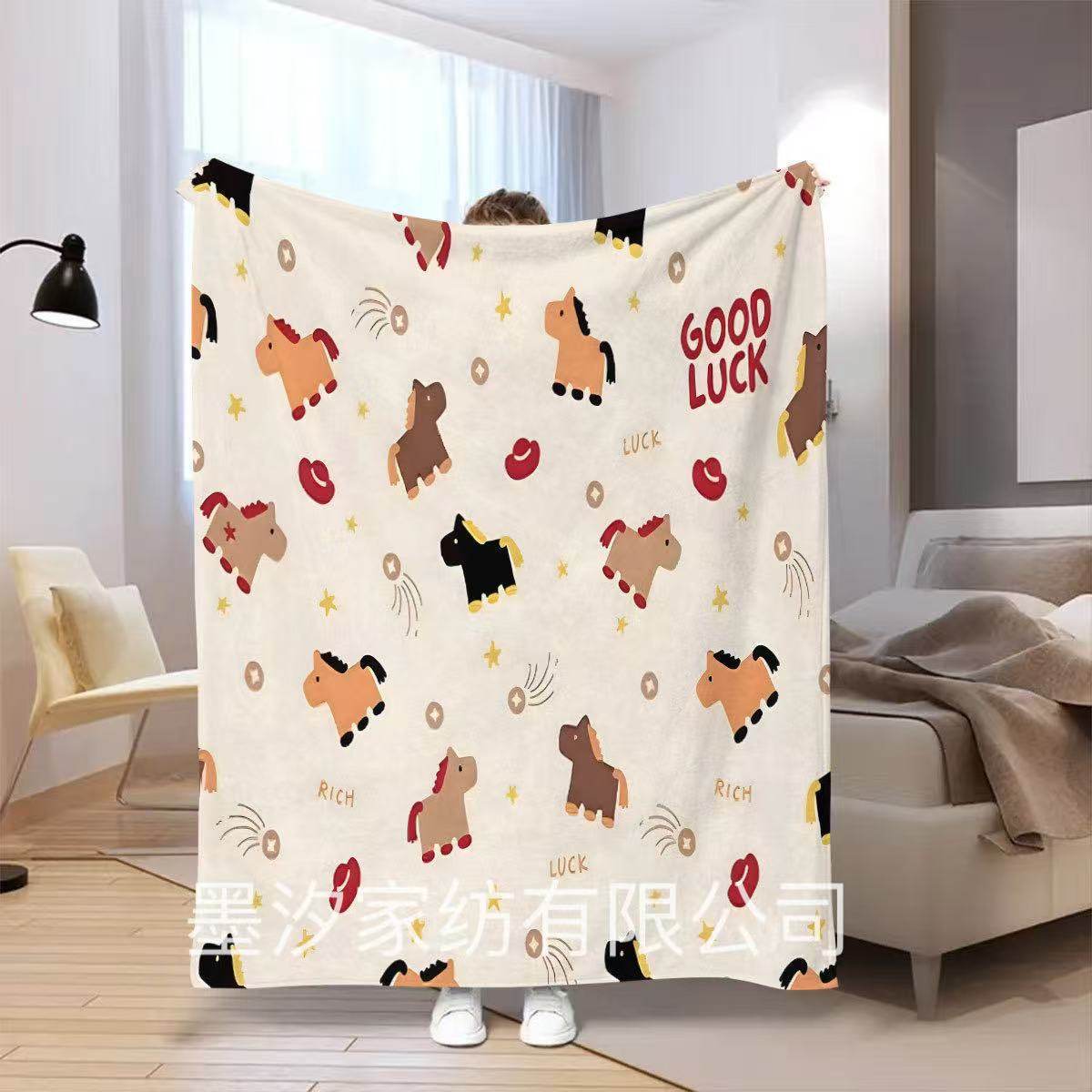 2026 New Year Blanket Year of the Horse Custom Blanket Red Sofa Blanket Office Winter Thickened Throw Blanket Soft Fur