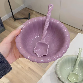 Ins Fengyunduo Dessert Bowl Ceramic Tableware Pure Color Cream Style Rice Bowl Fruit Plate Household High-Value Salad Bowl