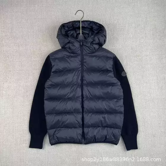 2025 New Autumn and Winter Trendy Black Label Splicing Wool Zipper Hooded down Jacket