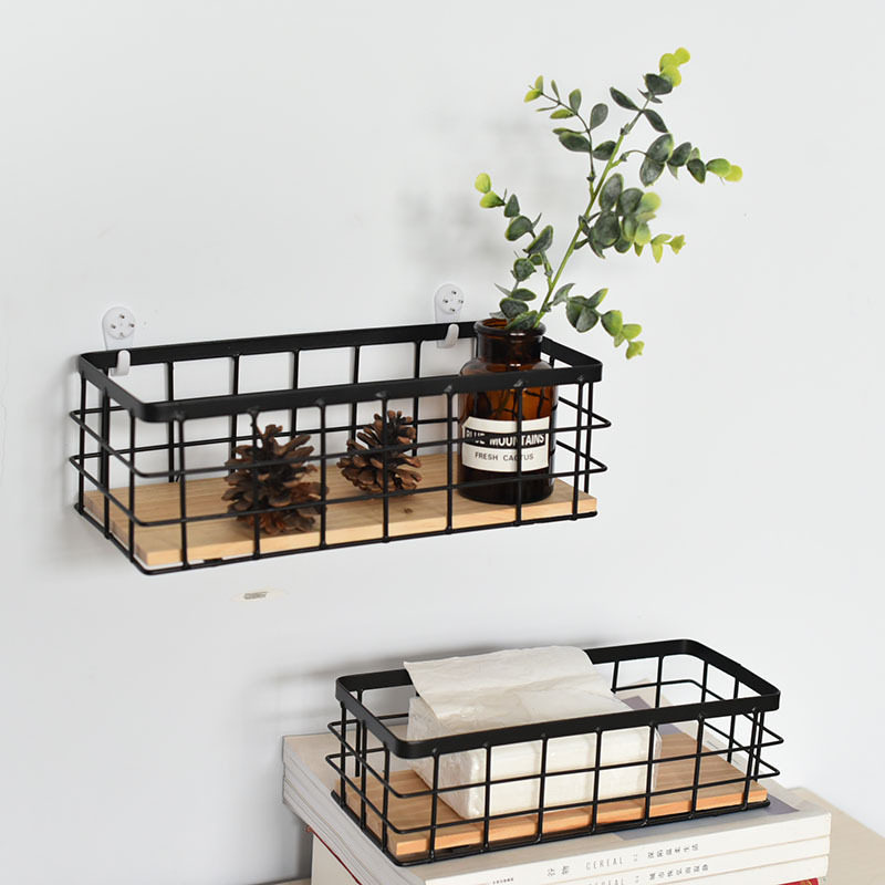 Iron Storage Basket Wall-Mounted Flower Basket Shelf Makeup Box Iron Frame Wall Basket Desktop Storage Rectangular Storage Basket