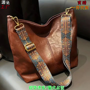 European and American New Fashion Portable Shoulder Crossbody Large Capacity Bucket Bag Solid Color PU Fashion Shoulder Women's 