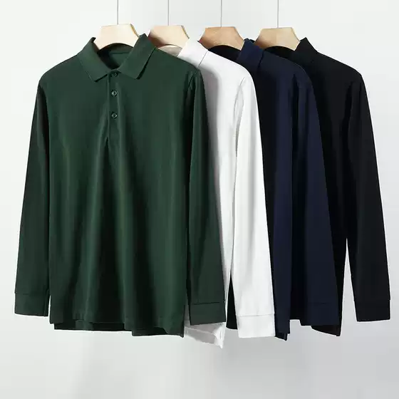 230g Plaid Placket Pure Cotton Pique Men's Casual Long-Sleeve Polo Shirt Business Gentleman's Turn-Down Collar British Old Money Style
