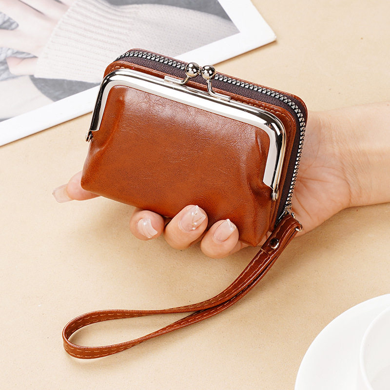 Lonny New Coin Card Holder Cross-Border Supply Women's Buckle Coin Purse 4inch Zipper Clip Bag Clutch Bag
