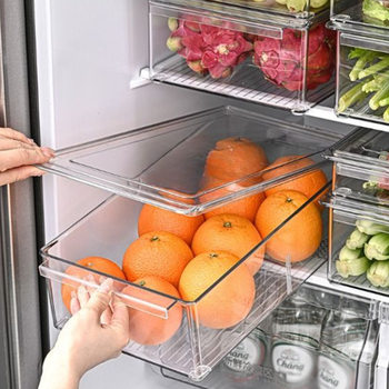 Sundries Drawer Type Refrigerator Storage Box Transparent Fresh-keeping Box with Lid Japanese Style Plastic Egg Kitchen Storage and Finishing Box