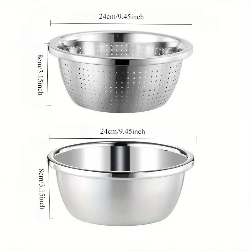 Stainless Steel Draining Basket for Washing Vegetables, Kitchen Household Fruit Washing Basket, Rice Washing Basin, Sieve, Thickened and Basin Hanging