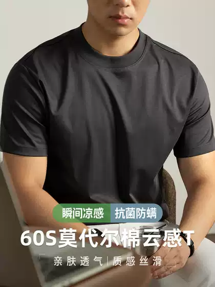 60S Ice Silk Cloud Modal Cotton Short Sleeve T-Shirt for Men 2025 Summer New Plain Solid Color Cool Loose T-Shirt