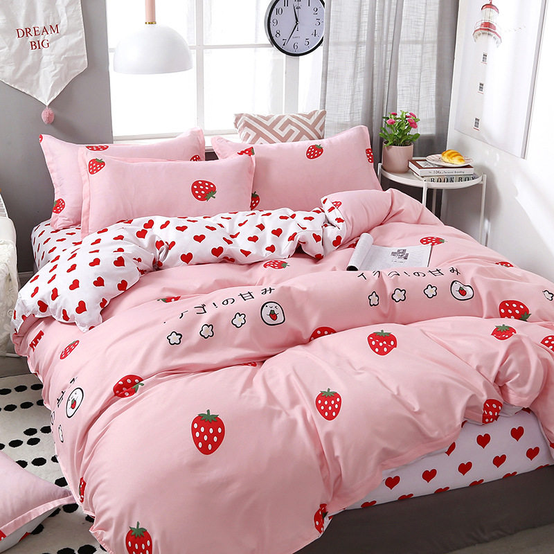 Small fresh sanding quilt cover four-piece water-washed cotton bed sheet quilt cover simple student dormitory single three-piece wholesale