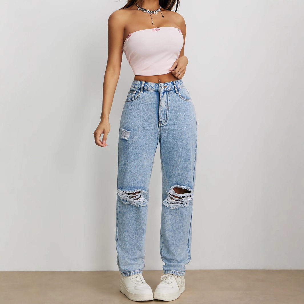 High Waisted Straight Leg Denim Pants Versatile Loose Fit Trendy Style Casual Wear for Women Wholesale Available