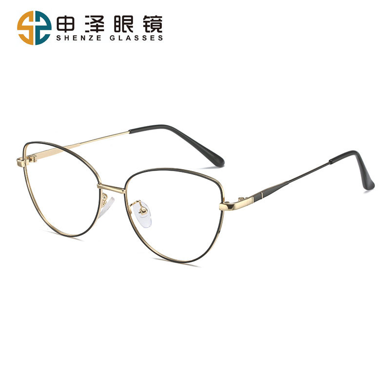 New European and American Cat-Eye Retro Metal Color-Changing Glasses Frame Fashionable Plain Face Round Frame Anti-Blue Light Flat Mirror
