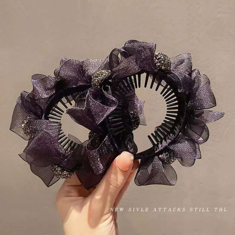 High ponytail hairpin women's bow large grip clip sweet balls head plate hair shark clip artifact hairpin accessories