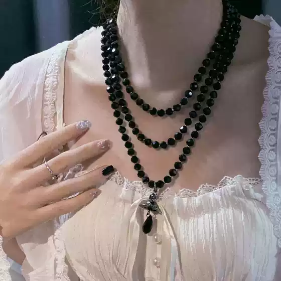 Exaggerated European and American Cross-Border Crystal Necklace Saturn Ufo Best Friend Wedding Dress Bride Three-Layer Elegant Punk Godmother