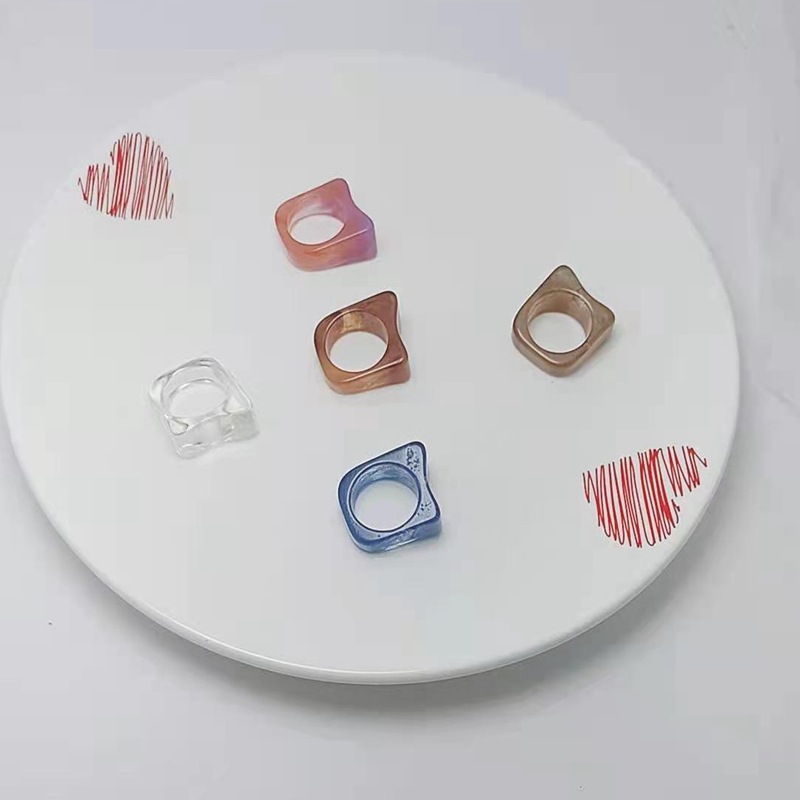 现货树脂醋酸戒指女混合彩色圆形方形指环套装外贸内销指圈批发
