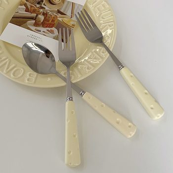 Internet celebrity cheese handle stainless steel cake dessert knife, fork and spoon high-looking creative household Western tableware suit
