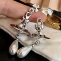 Silver saturn stud earrings