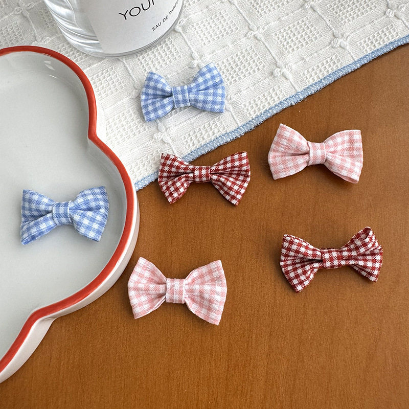 Korean style plaid bow accessories DIY hair rope hair card material clothing accessories small fresh sweet bow tie wholesale