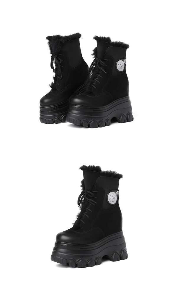 Boot Nữ Cổ Lông Đế Dày Chiều Cao Đế Khoảng 12cm Da Mờ Màu Nâu, Đen chi tiết 10