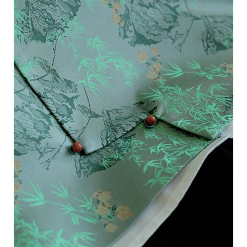 New Chinoiserie National Style Tang Suit Green Printed Vest Jacket Women's Spring and Summer Waistoutwear Buttoned Vest