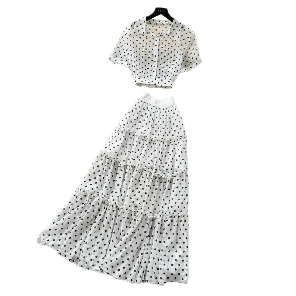 French Style Red Polka Dot Two Piece Set High Waist Slim Fit Elegant Design Spring and Autumn Office Wear Wholesale