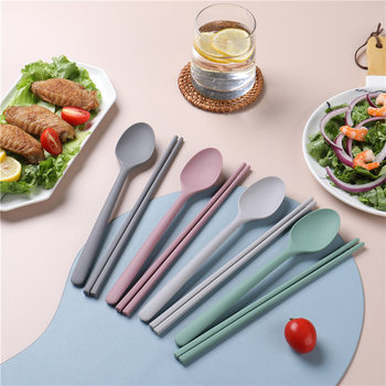 Food-Grade Silicone Spoon and Chopsticks Set, Portable for Students and Office Workers, Tableware for Home Use, Soup Spoon