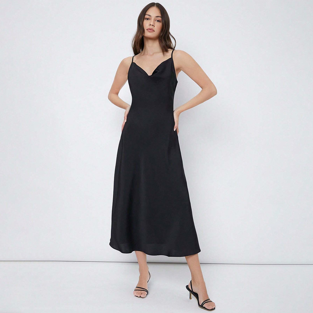 Satin Maxi Dress Glossy Finish Spaghetti Straps Elegant Design Perfect for Parties and Gatherings Wholesale