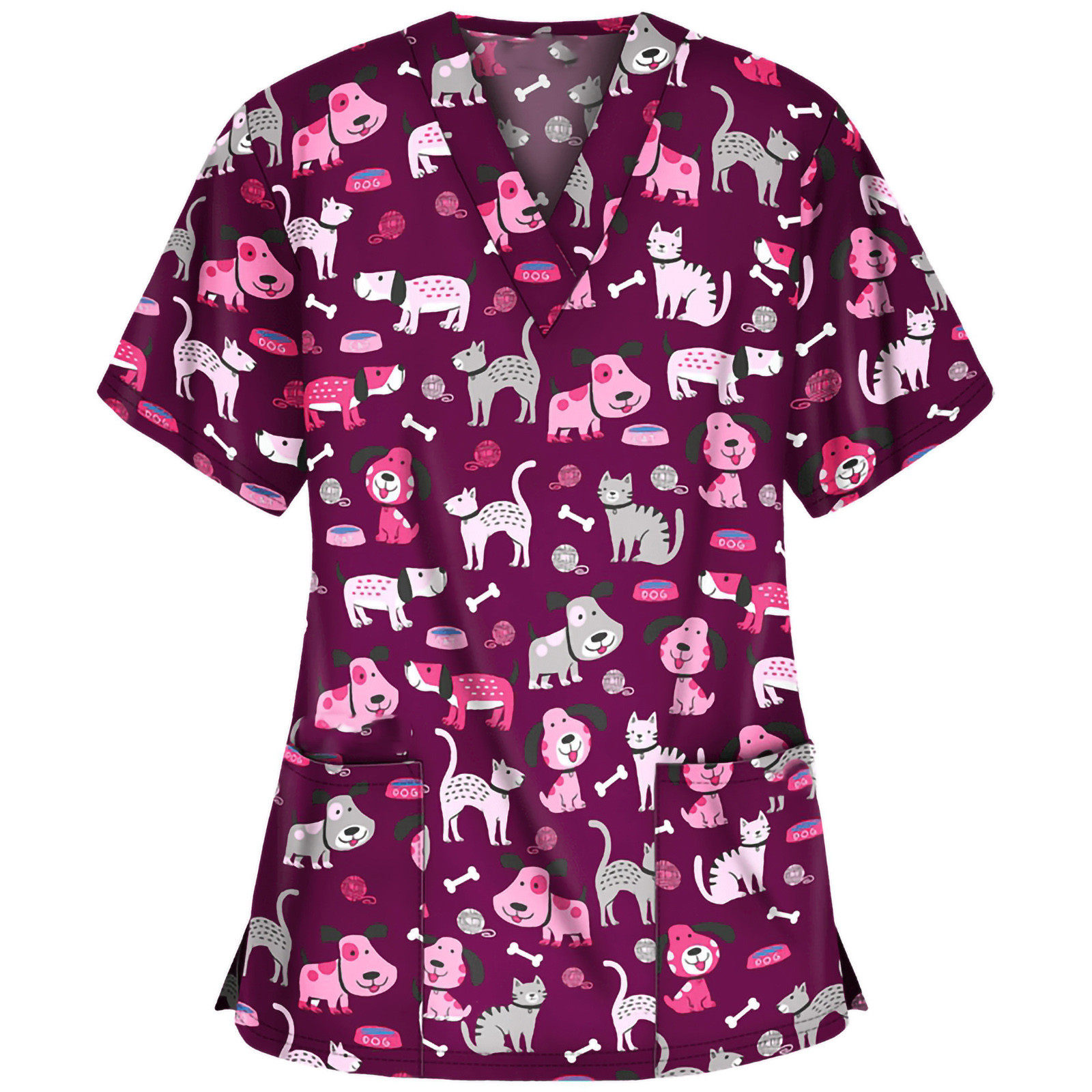 Womens Printed V Neck Short Sleeve T Shirt Casual Style Pocket Detail Comfortable Fabric Perfect for Summer