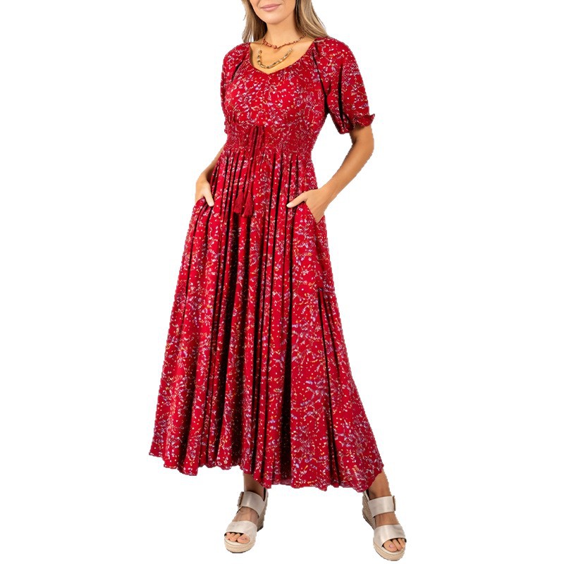 Elegant Floral Print Puff Sleeve Dress Spring Collection Waist Defined Silhouette Suitable for Casual or Formal